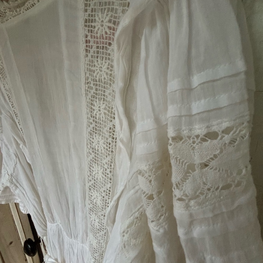 Free People White Lace boho  Dress size large belted waist - Picture 5 of 11